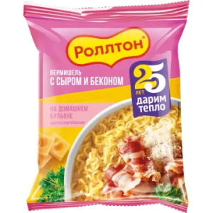 Изд. мак. быстрого приготовления вермишель роллтон на дом. бульоне с сыром и беконом 60 гр